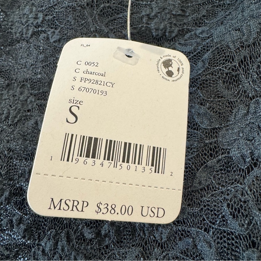 NWT Intimately Free People, Keep It Simple Lace Baby Tee, Charcoal, Size Small - Picture 6 of 10